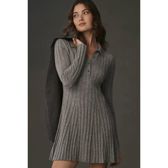 Reformation Dresses & Skirts - Reformation Walsh Cashmere Long-Sleeve Collared Mini Dress Gray Medium